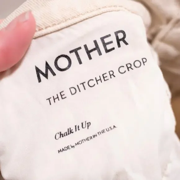 Mother The Ditcher Crop Jeans Chalk It Up Beige Straight Leg High Waist SZ 25